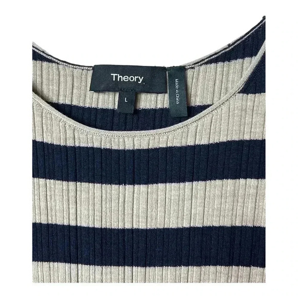 1383. THEORY WOOL CREPE STRIPED TANK TOP SIZE LARGE NAVY BLUE/KHAKI COLOR SZ LG - Picture 8 of 12